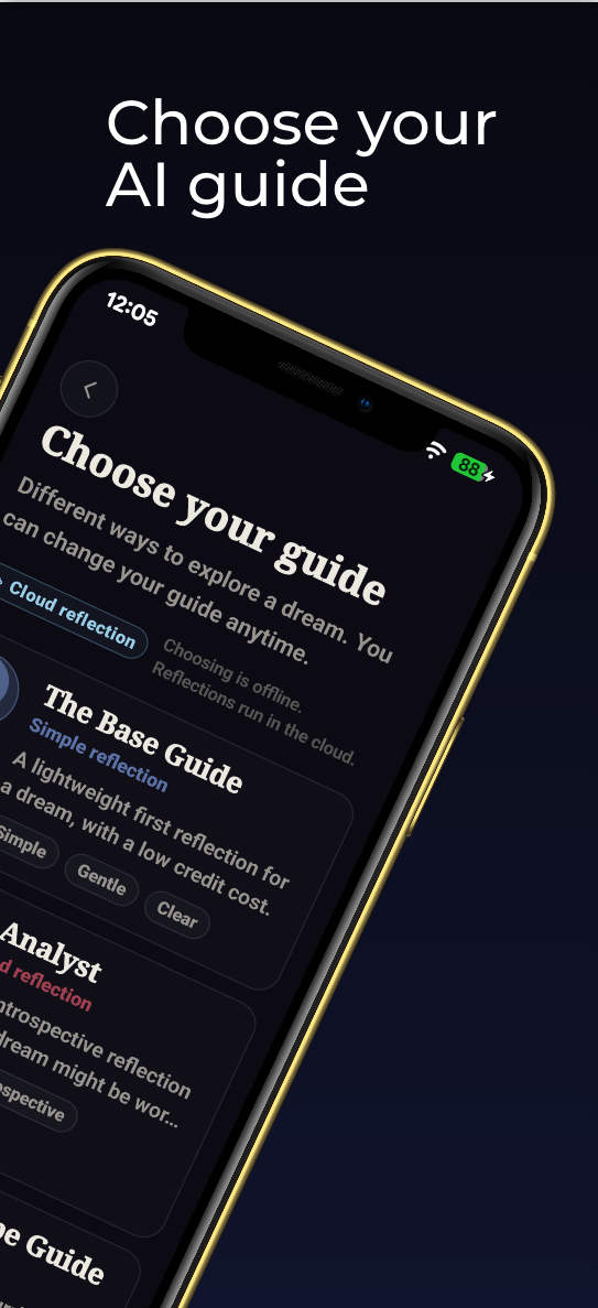 SomniumAI guide selection screen with reflection styles